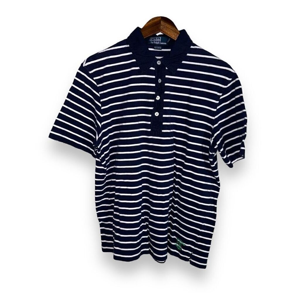 Polo Ralph Lauren Navy Striped Terry Cloth Polo Shirt Size M